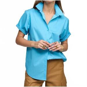NEW HINSON WU lucie short sleeve shirt in ceramic blue